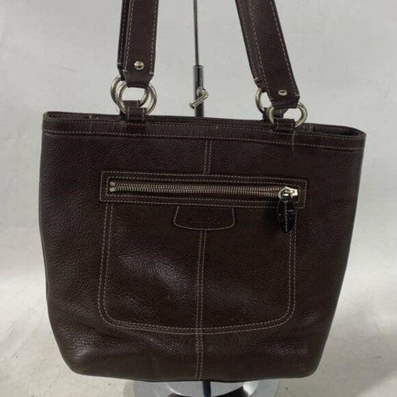 COACH Penelope Pebbled Leather Dark Brown Leather Tote Purse Handbag - Picture 1 of 6